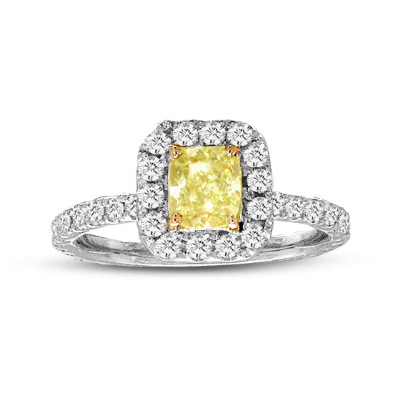 1 1/4ct Yellow Diamond Halo Ring in 14k White Gold