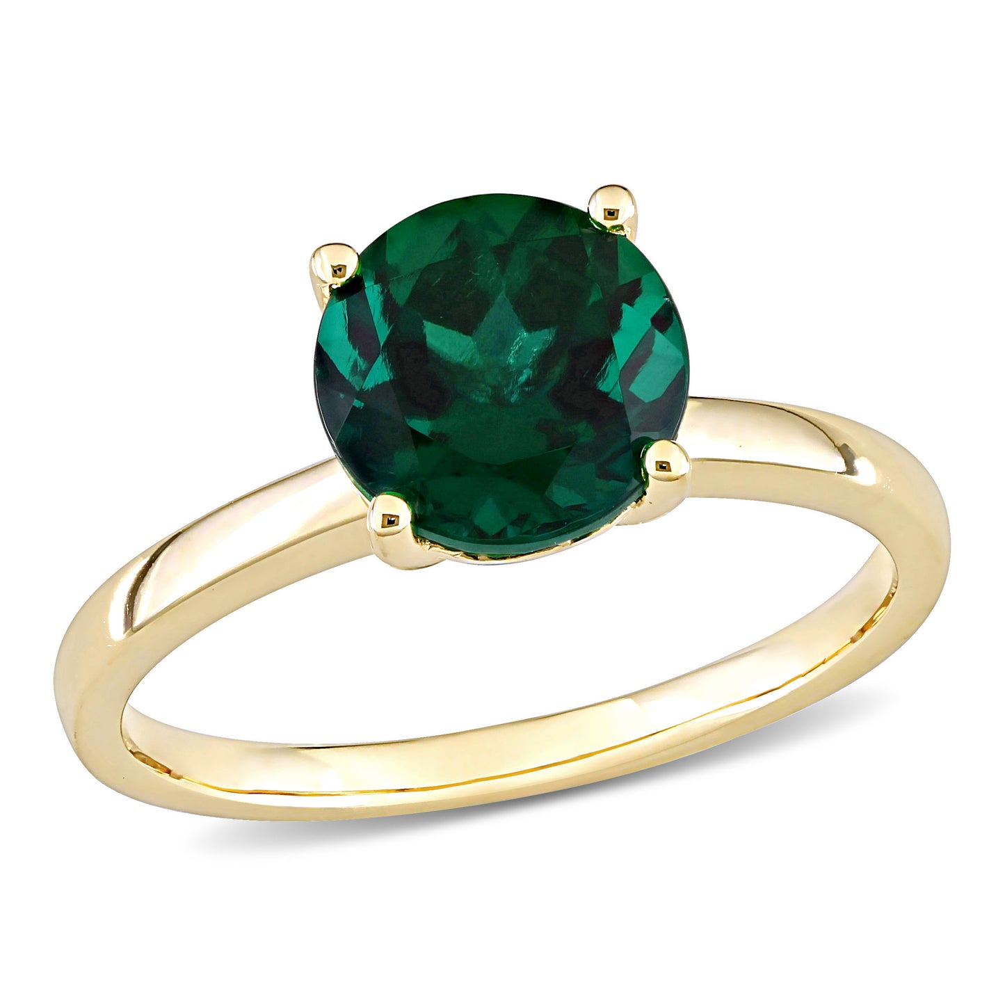 Round Cut Created Emerald Solitaire Ring in 10k Yellow Gold