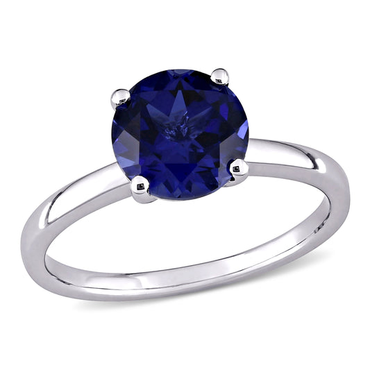 Round Cut Sapphire Solitaire Ring in 10k White Gold