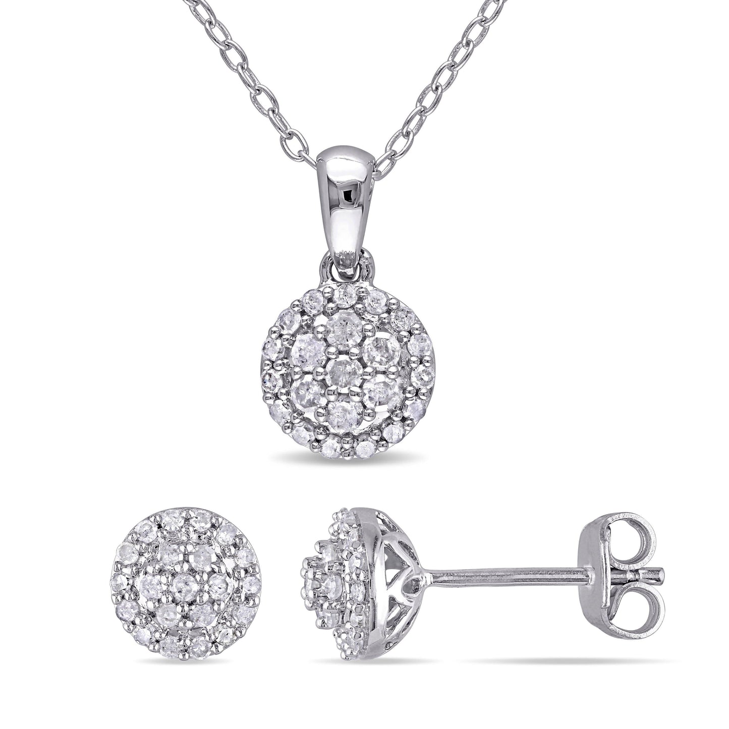 Diamond Halo Necklace & Earrings Set