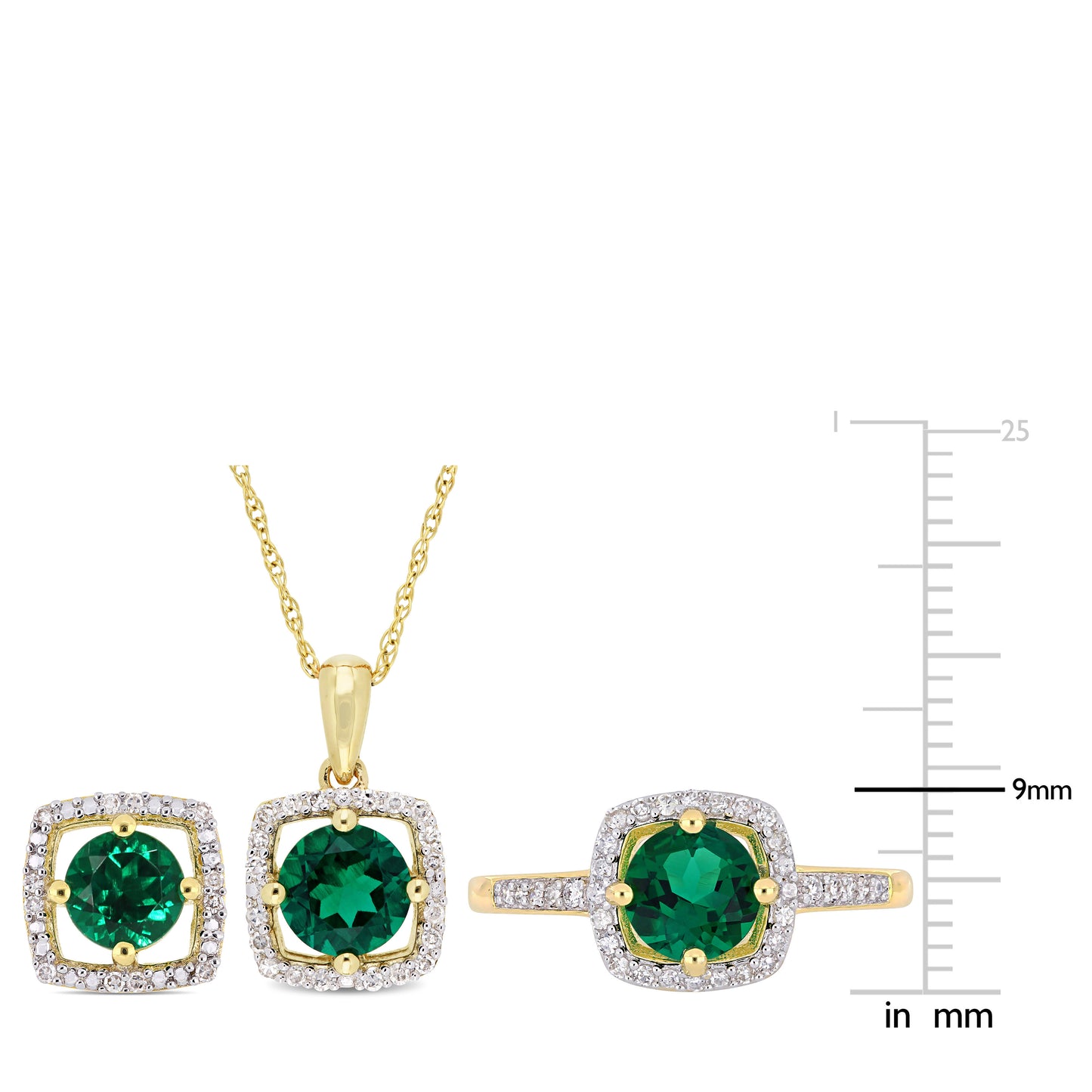 Emerald & Diamond Jewelry Set in 10k Yellow Gold