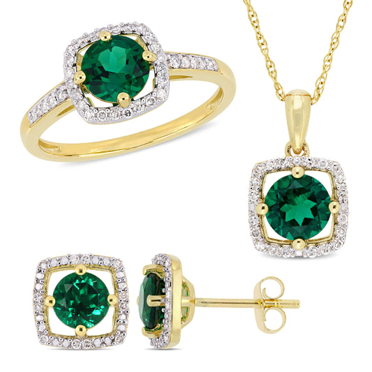 Emerald & Diamond Jewelry Set in 10k Yellow Gold