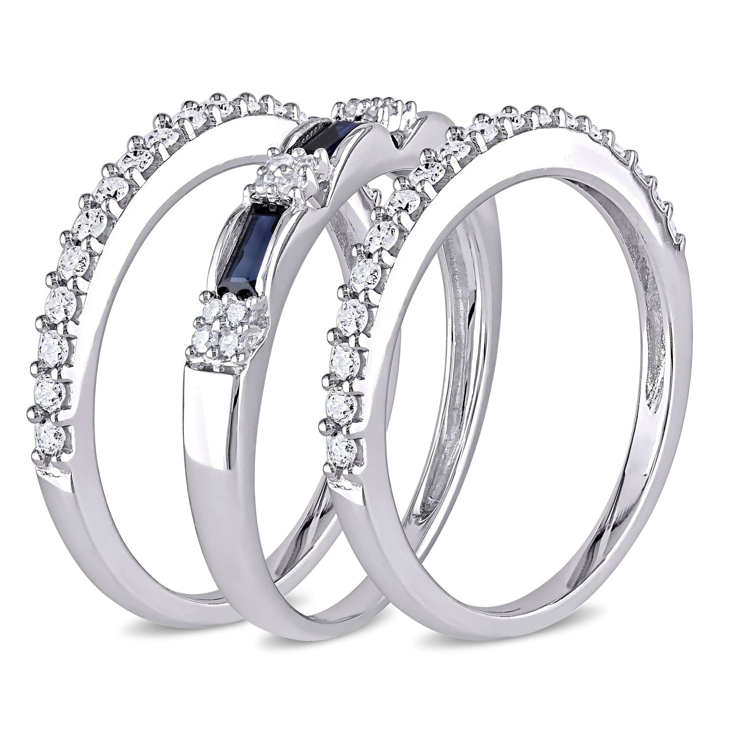 Sophia B 3-Piece Diamond & Blue Sapphire Ring in 10k White Gold