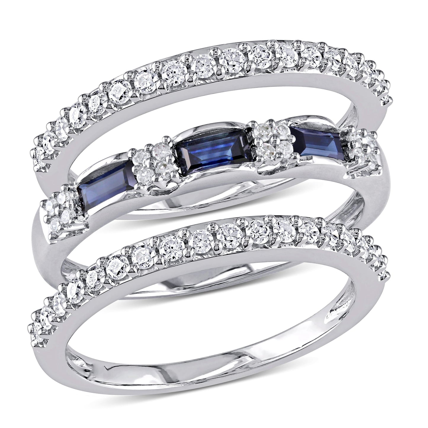 Sophia B 3-Piece Diamond & Blue Sapphire Ring in 10k White Gold