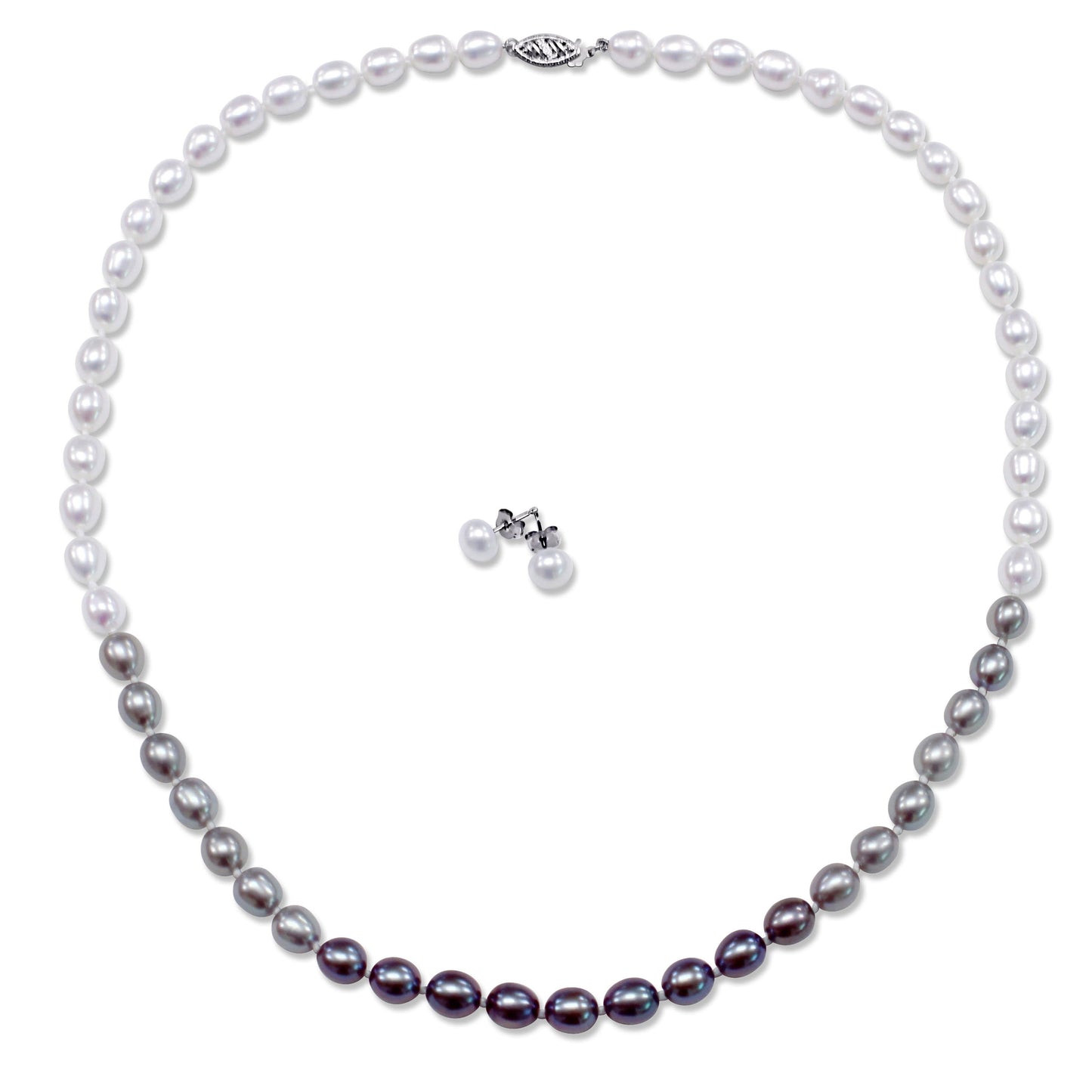 Ombre Freshwater Cultured Pearl Necklace & Stud Earrings Set