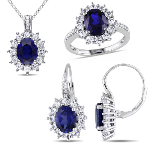 3 Piece Sapphire & Diamond Set in Sterling Silver