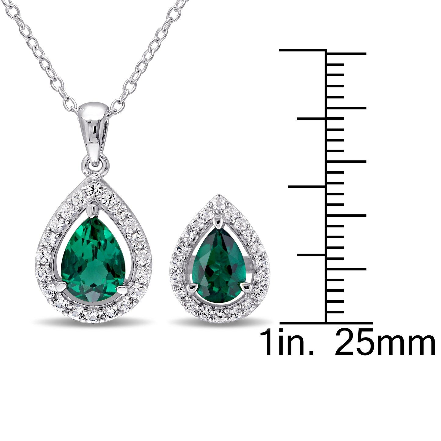 Emerald & White Sapphire Set in Sterling Silver