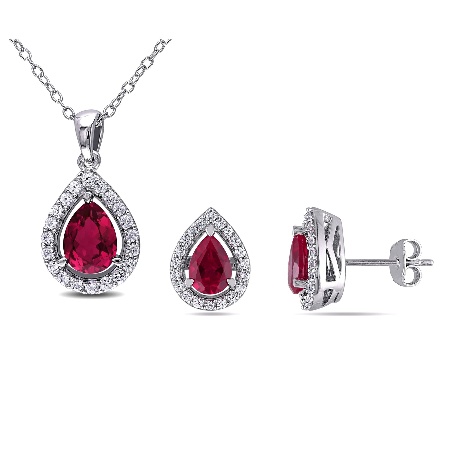 Ruby & White Sapphire Necklace & Earrings Set