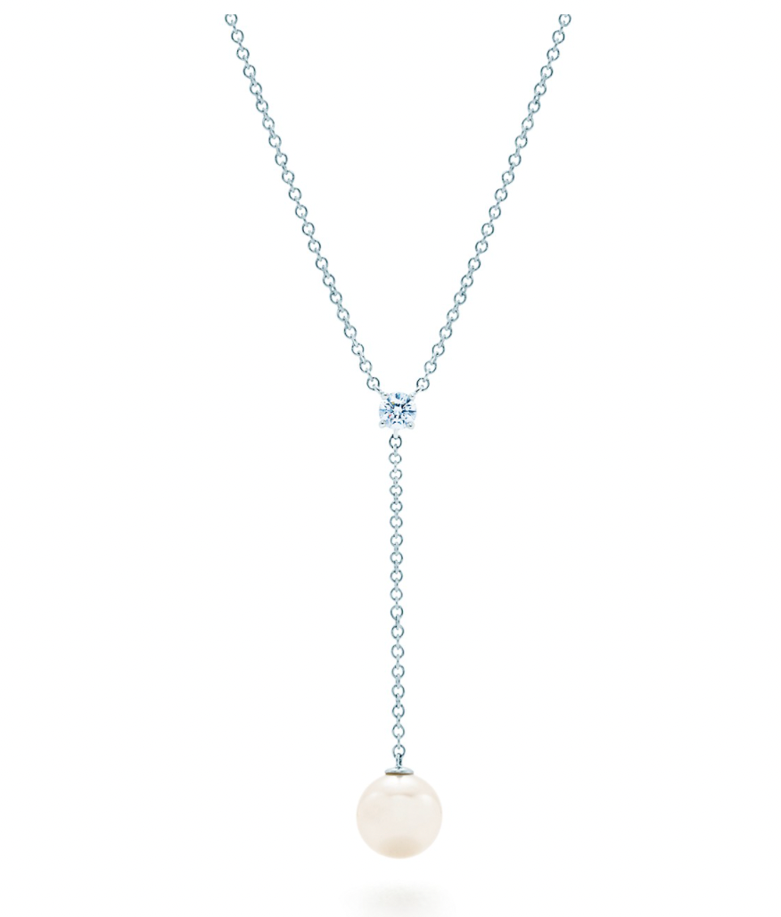 Diamond & Pearl Necklace in 14k White Gold
