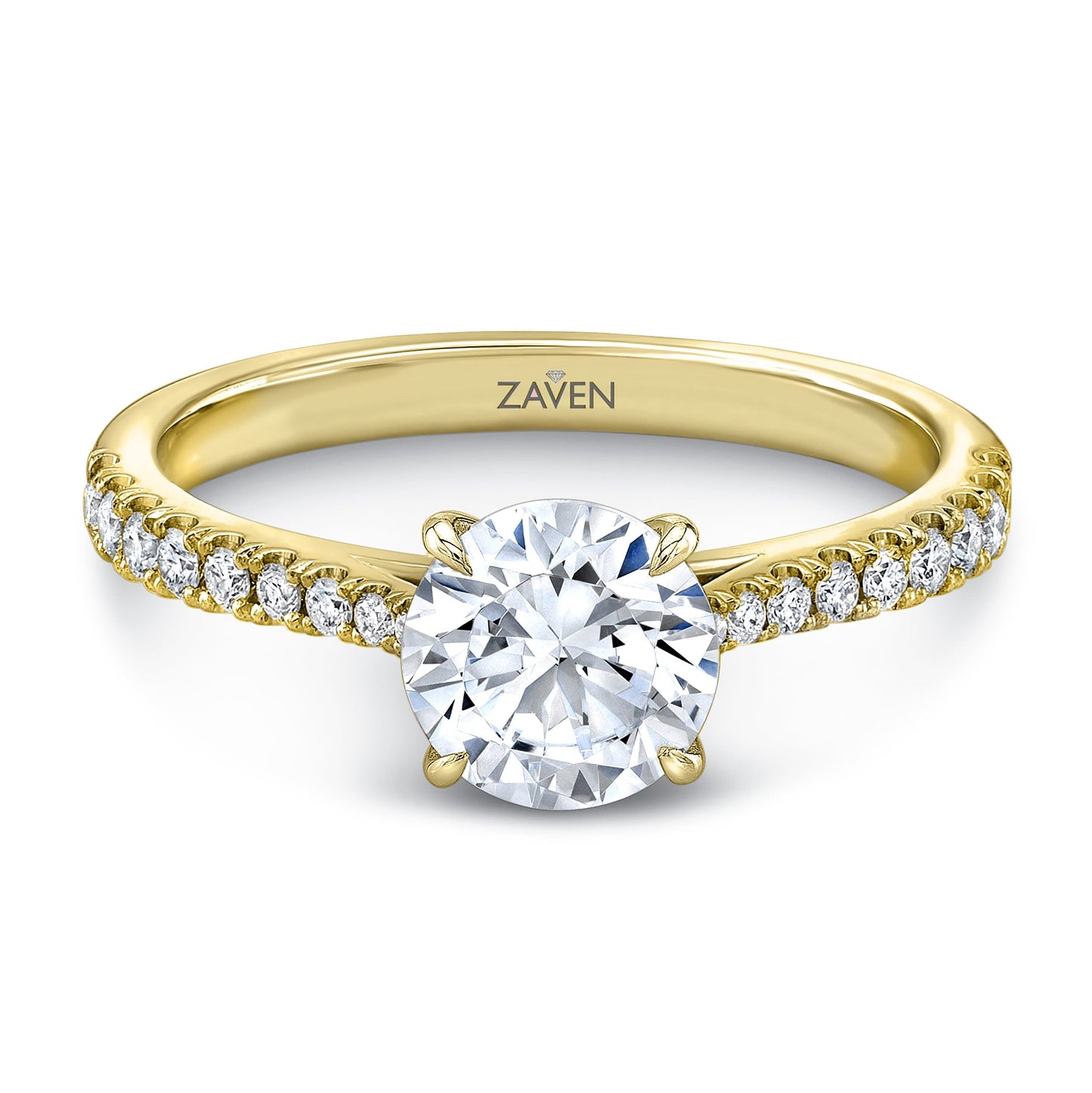 Round Cut Diamond Tapered Pave Engagement Ring