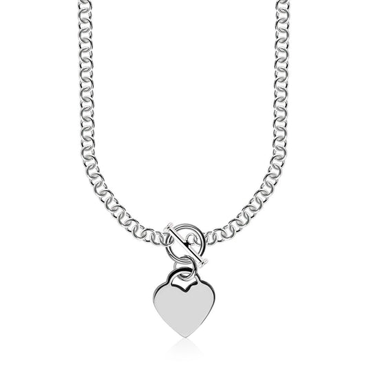 Sterling Silver Rolo Necklace with a Heart Toggle Charm