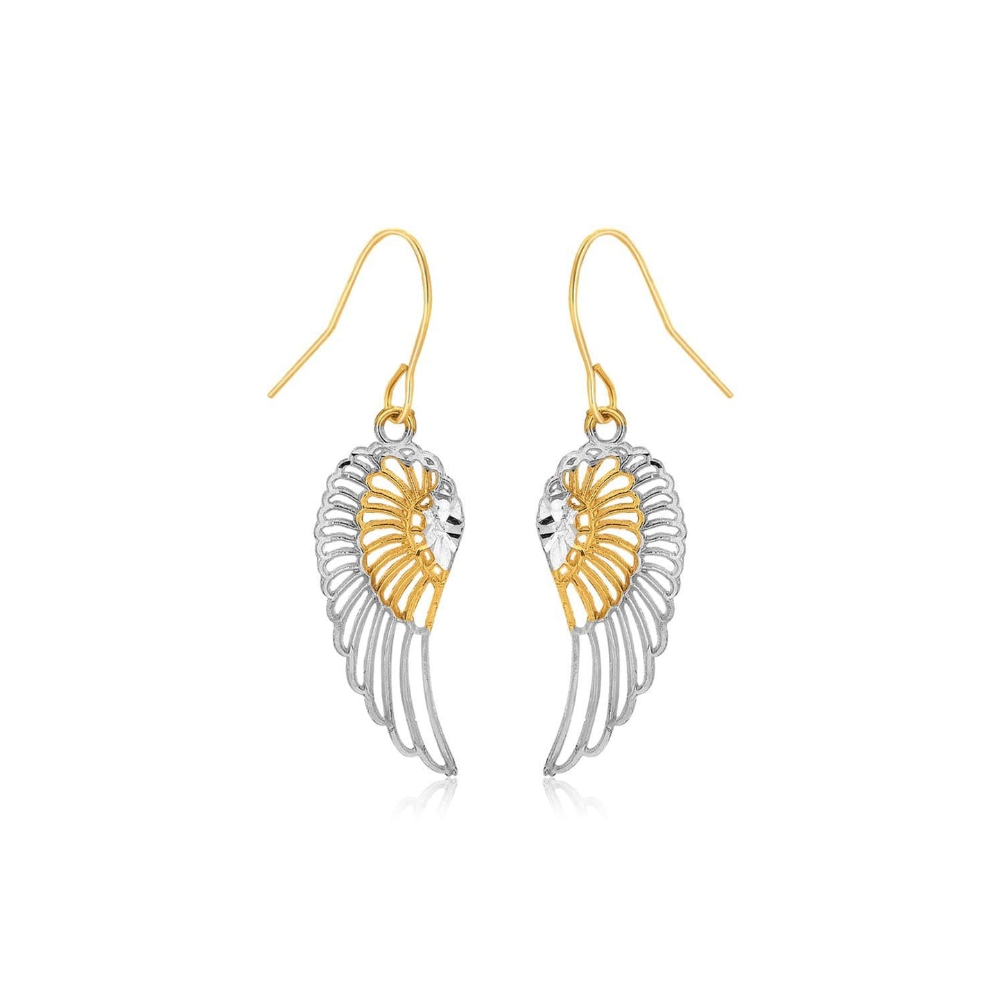 Two-Tone Wing Drop Earrings in 10k Gold