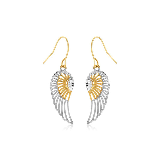 Two-Tone Wing Drop Earrings in 10k Gold