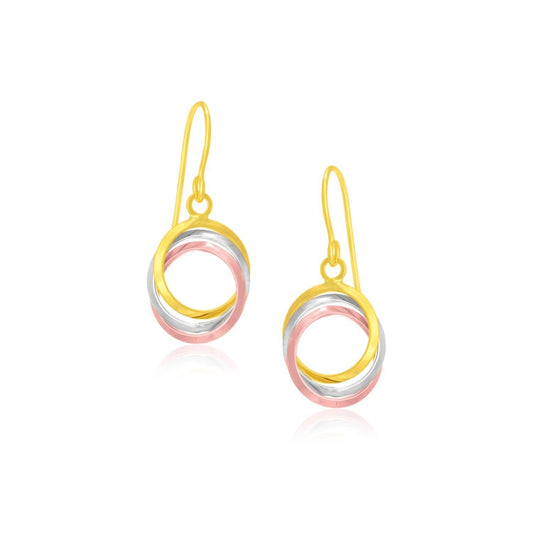14k Tri-Color Gold Open Entwined Ring Earrings