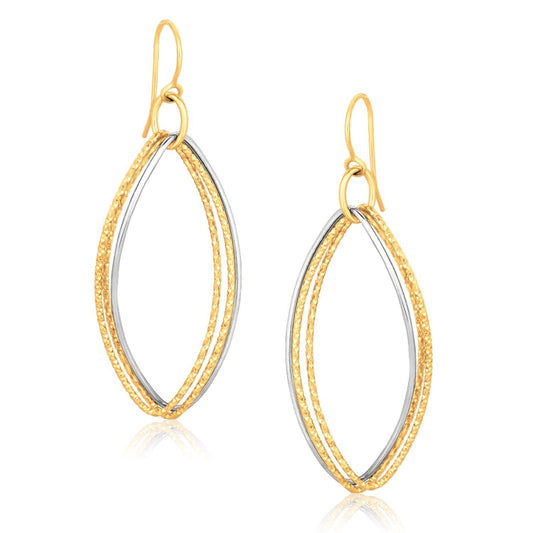 14k Two Tone Gold Textured Triple Oval Shape Dangle Earrings