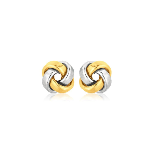 14k Two Tone Gold Square Love Knot  Stud Earrings