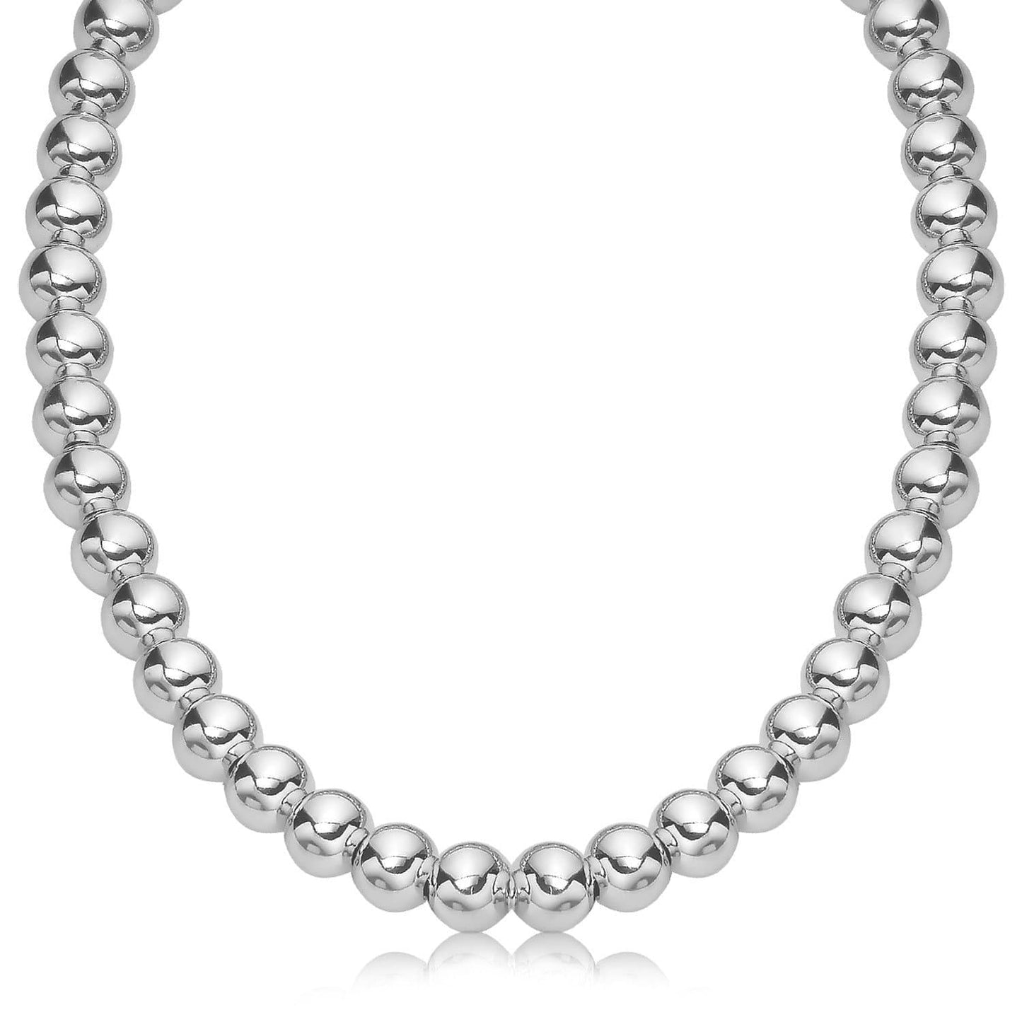 Sterling Silver Polished Bead Necklace with Rhodium Plating (10 mm)