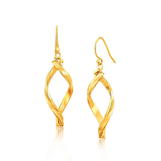14k Yellow Gold Fancy Flat Twisted Oval Dangle Earrings