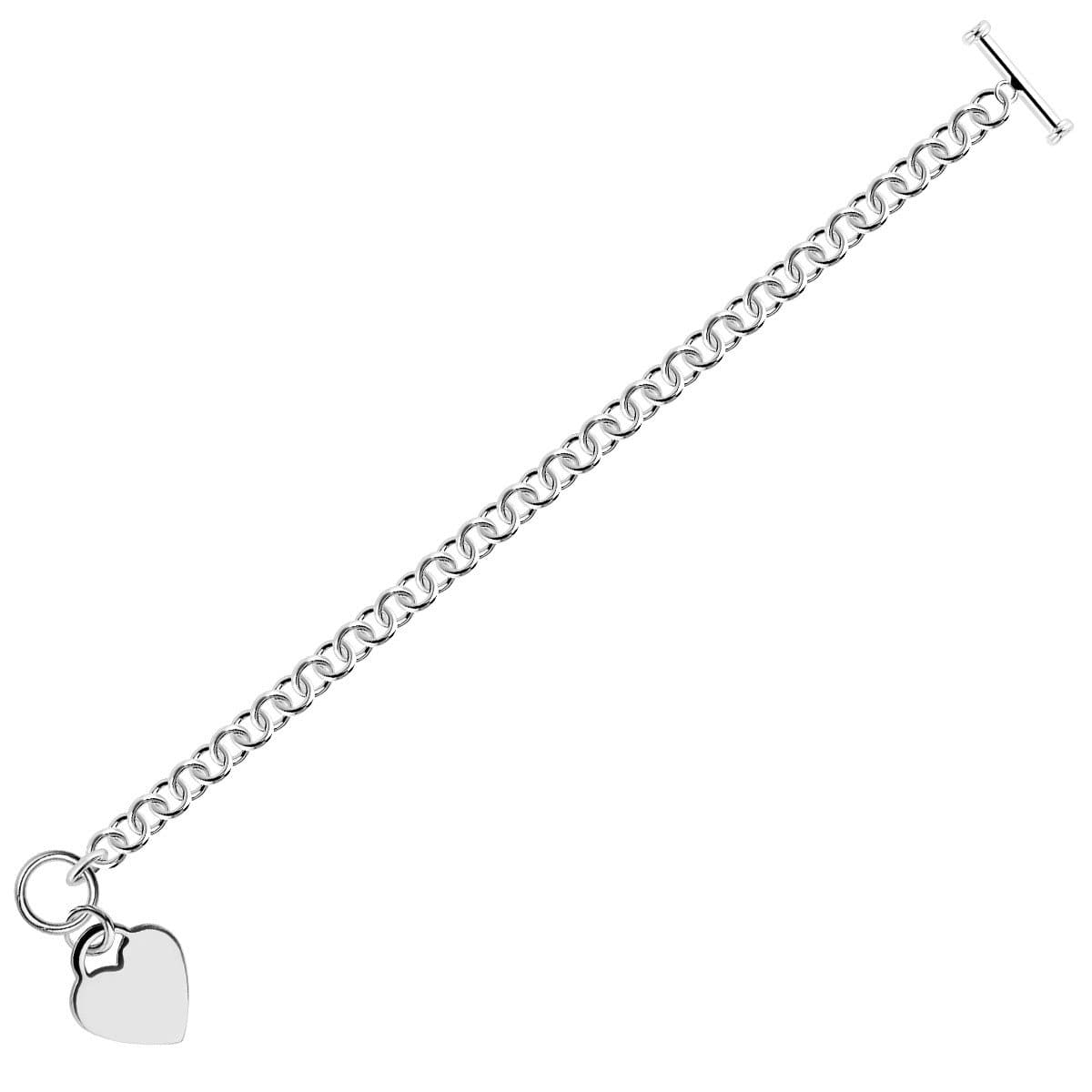 Sterling Silver Rhodium Plated Rolo Chain Bracelet with a Heart Charm