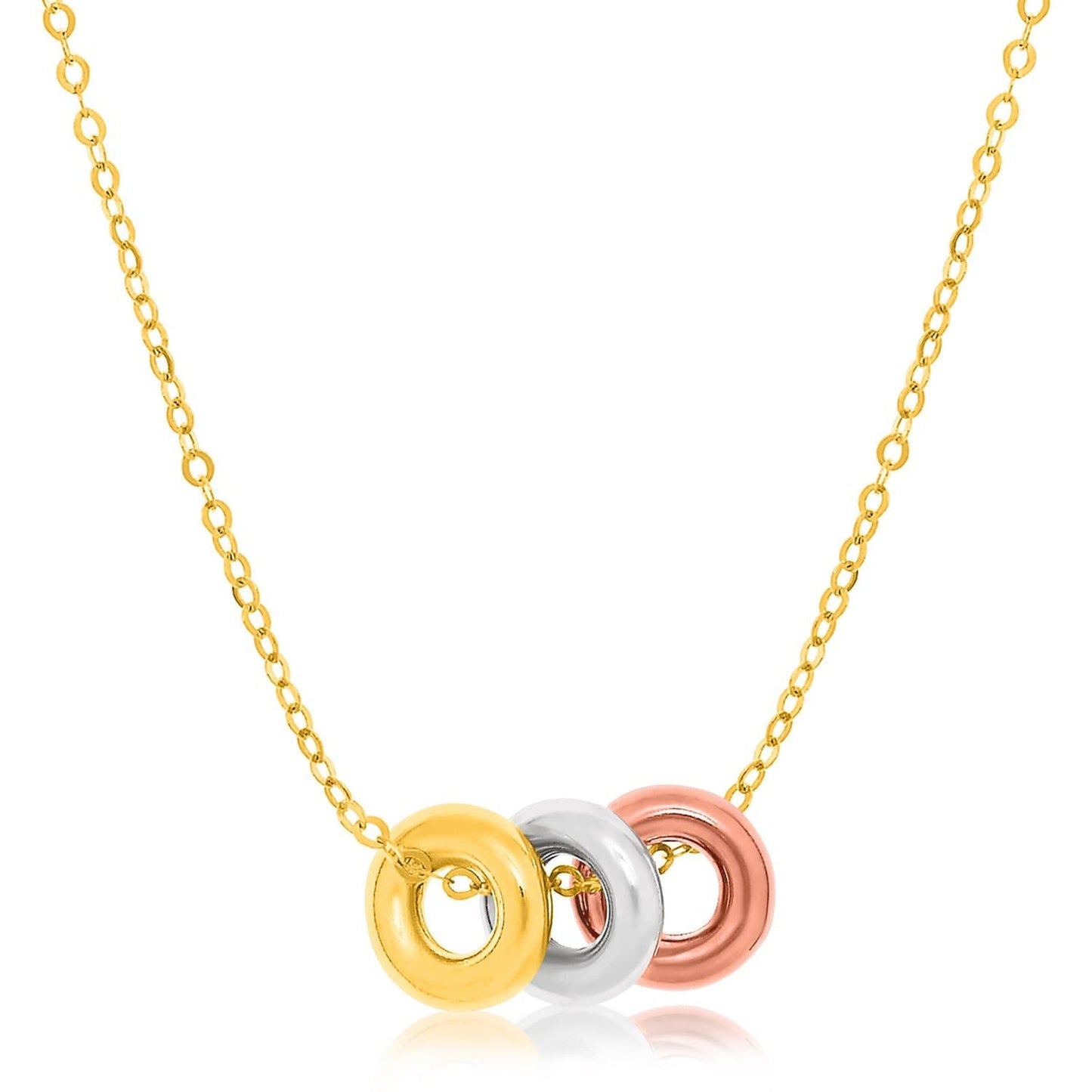 Three Circle Necklace in 3-Tone 14k Gold