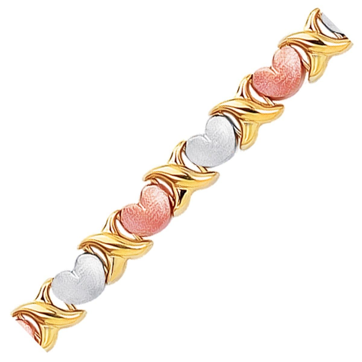 Satin Heart Line Bracelet in 3-Tone 14k Gold
