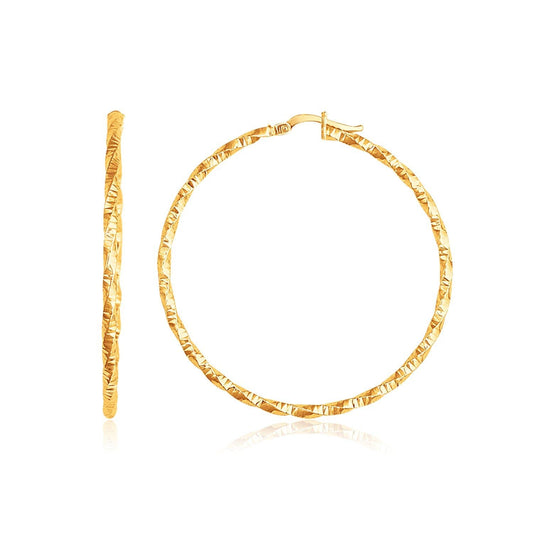 14k Yellow Gold Patterned Hoop Earrings