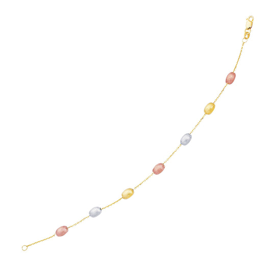 14k Tri-Color Gold Textured Pebble Stationed Bracelet