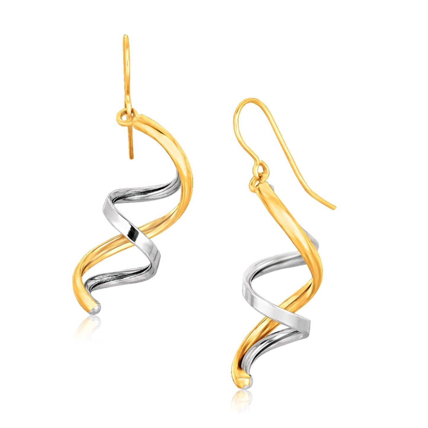 14k Two Tone Gold Double Helix Polished Dangle Earrings