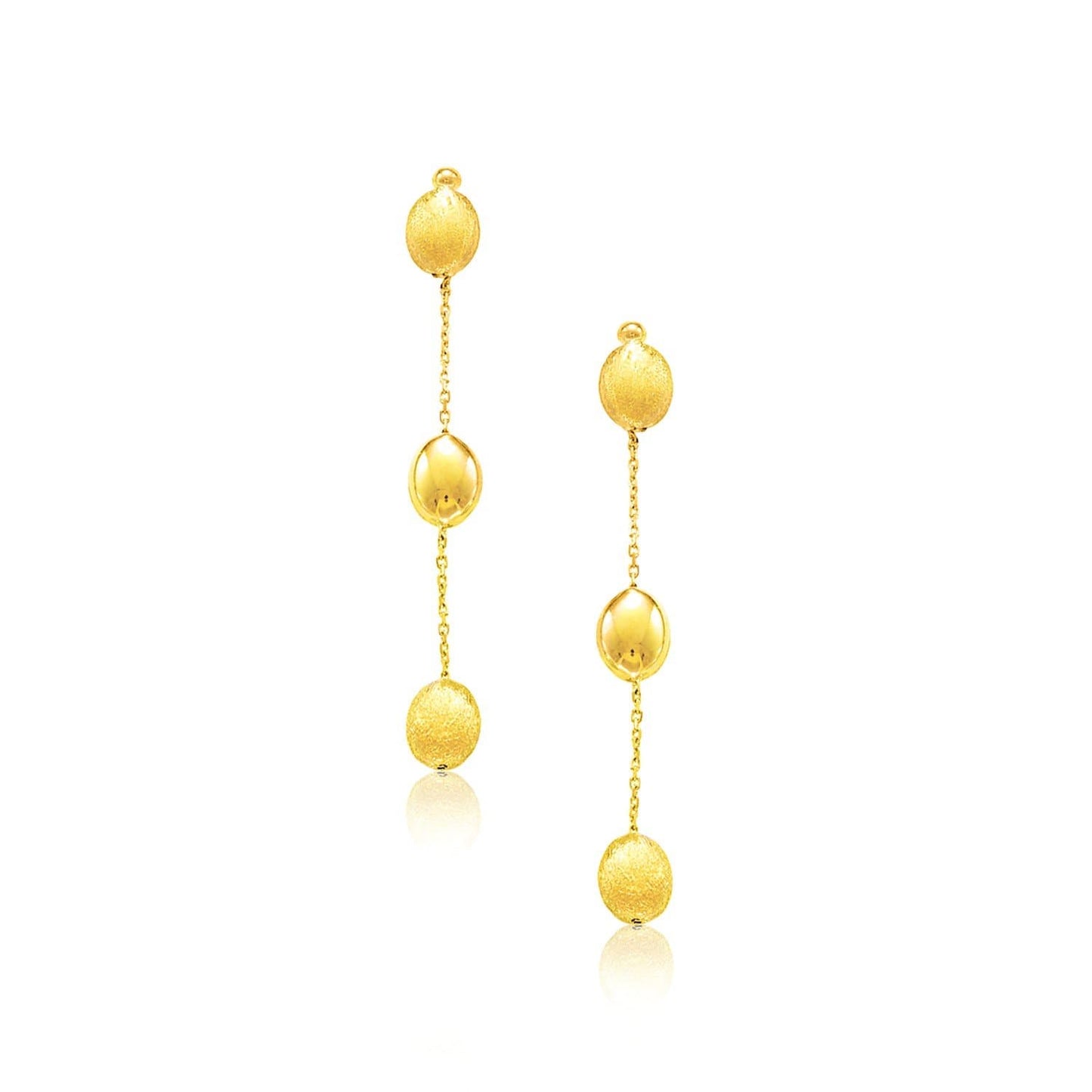 14k Yellow Gold Textured and Shiny Pebble Dangle Earrings