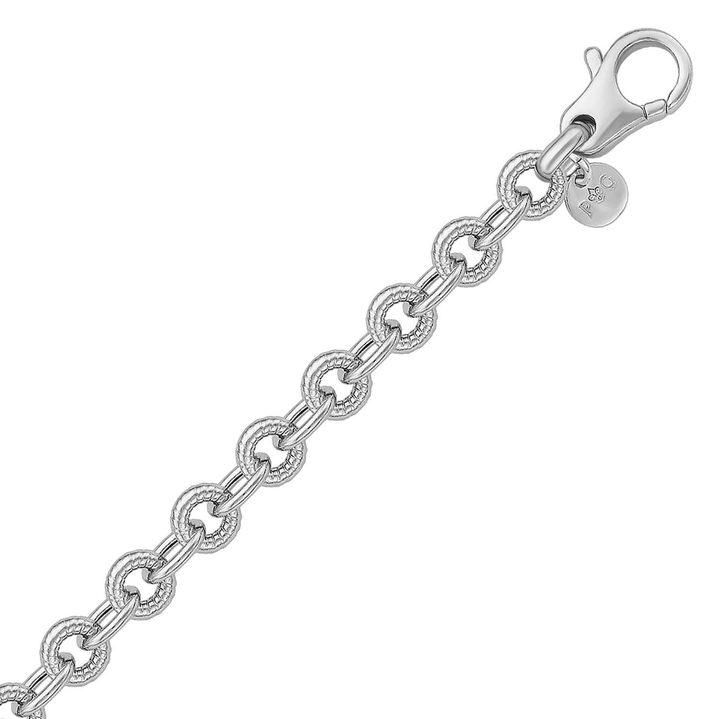 Sterling Silver Round Motif Cable Design Chain Link Bracelet