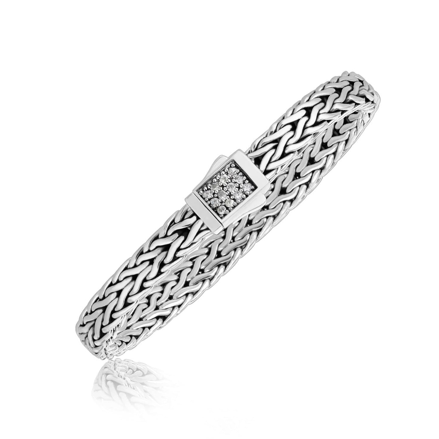 Sterling Silver Braided Men's Bracelet with a White Sapphire Accented Clasp