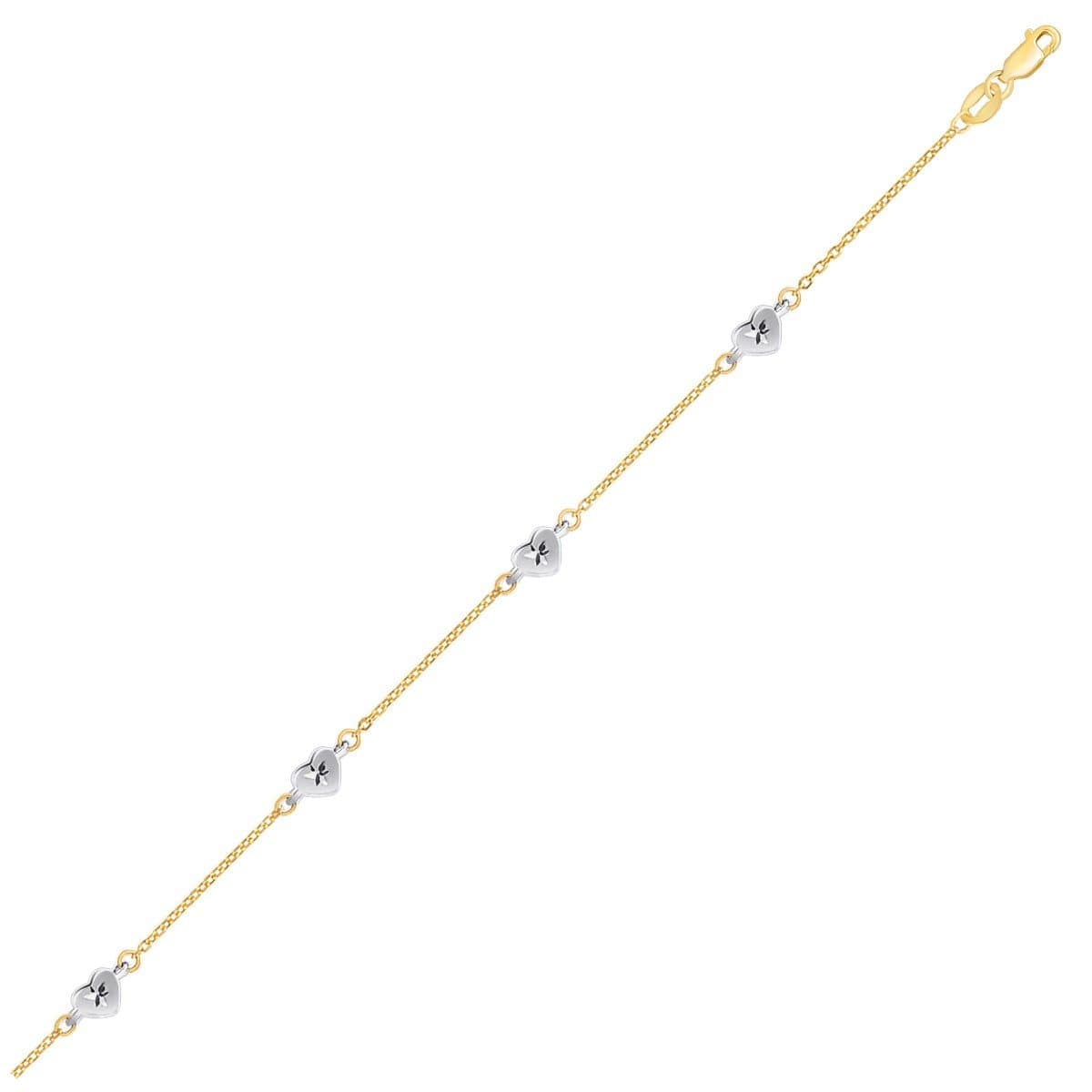 Diamond Cut Hearts Anklet in 2-Tone 14k Gold