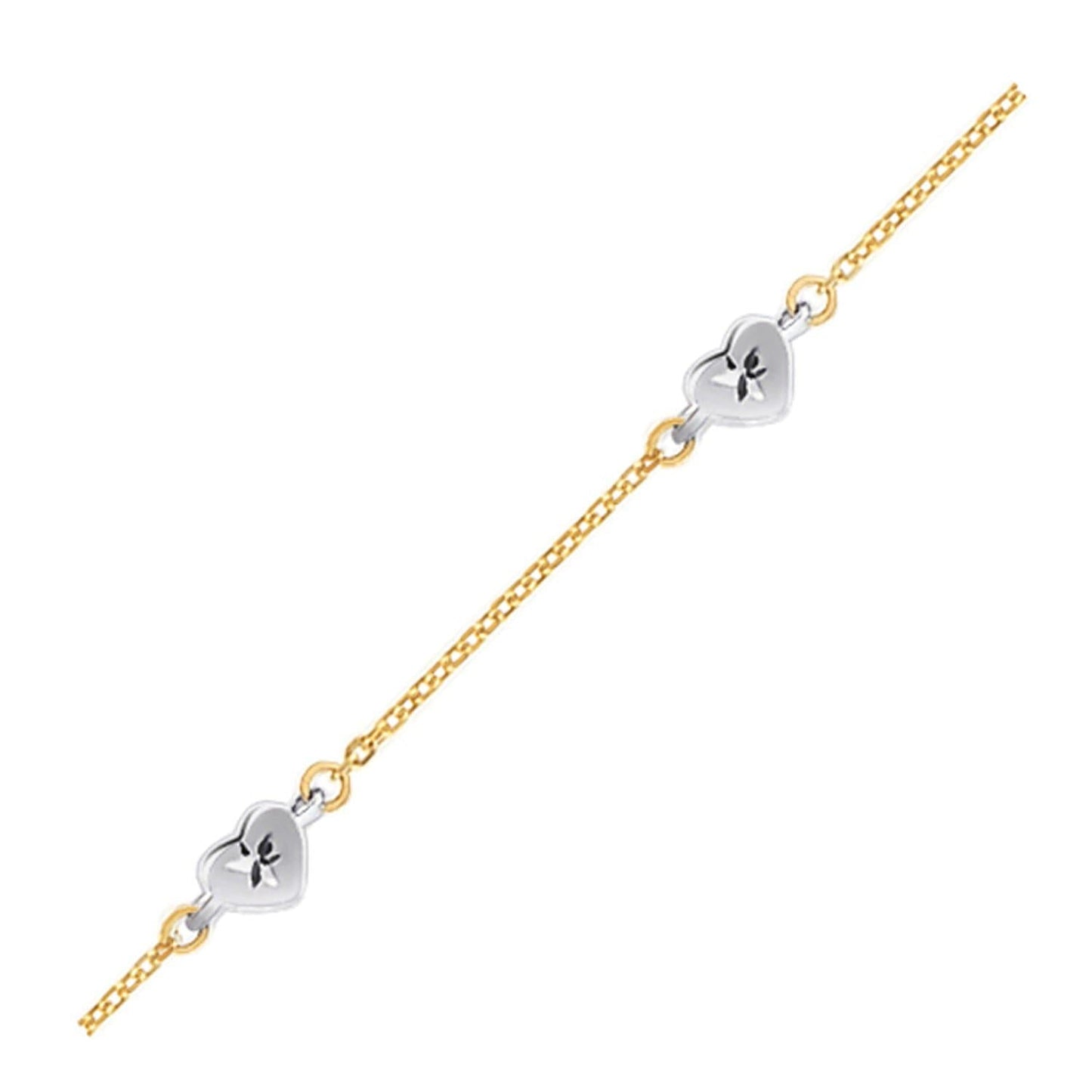 Diamond Cut Hearts Anklet in 2-Tone 14k Gold