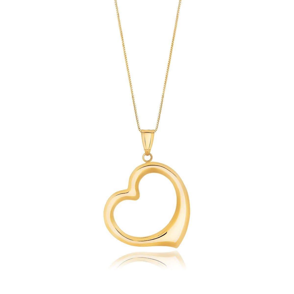 14k Yellow Gold Floating Heart Drop Pendant Necklace