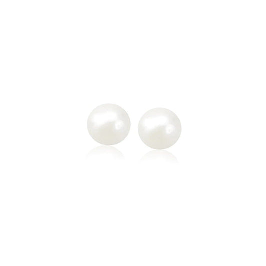 14k Yellow Gold Freshwater Cultured White Pearl Classic  Stud Earrings