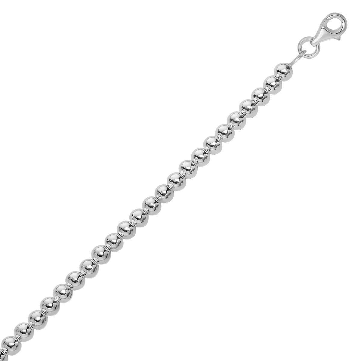 Sterling Silver Rhodium Plated Bracelet with a Polished Bead Motif