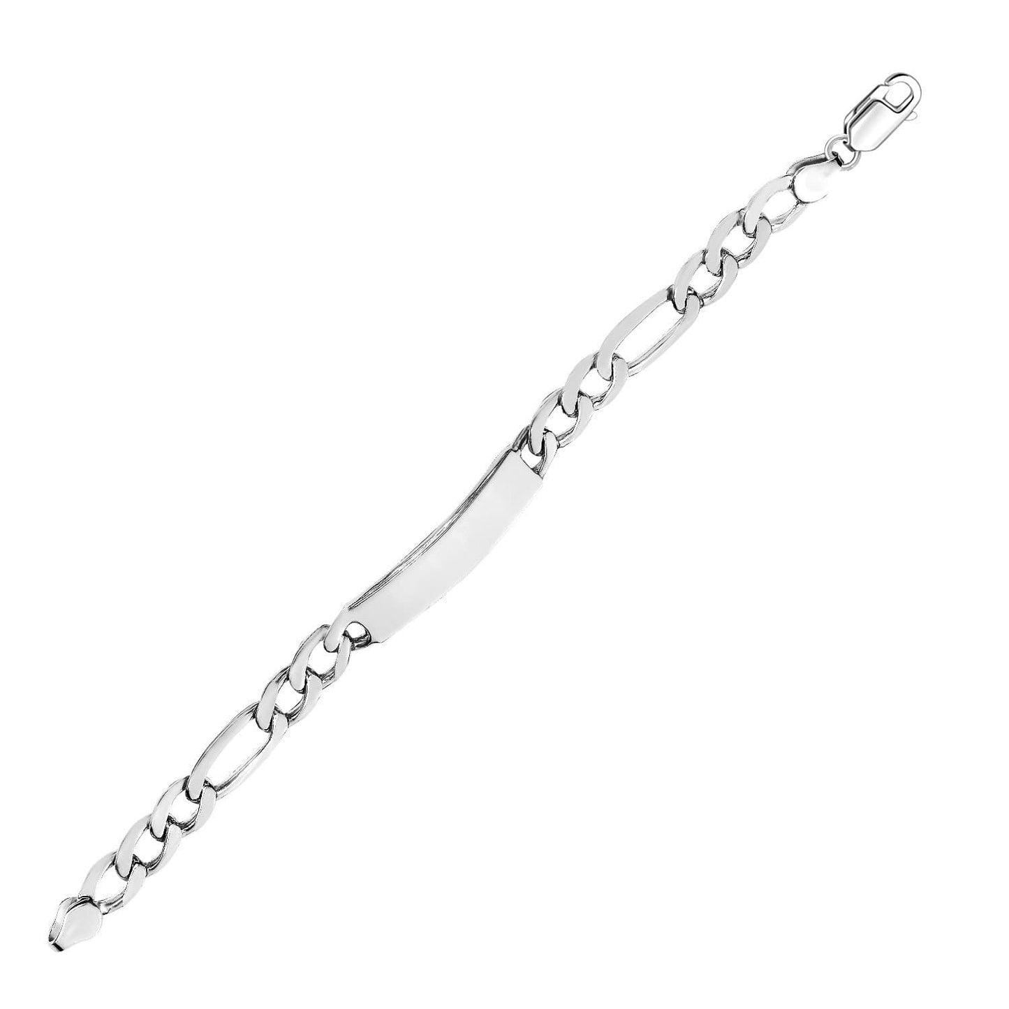 Sterling Silver Men's ID Bracelet with Figaro Chain