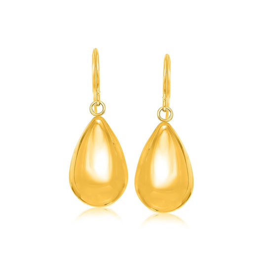 14k Yellow Gold Polished Teardrop Motif Dangle Earrings