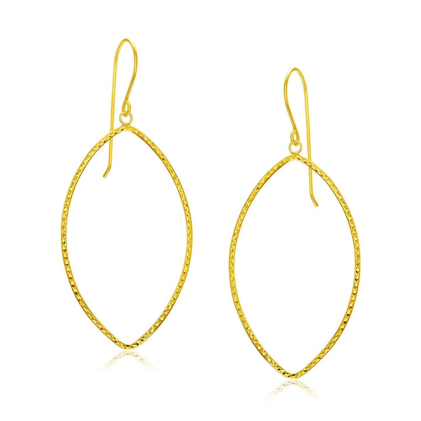 14k Yellow Gold Diamond Cut Texture Marquise Shape Earrings