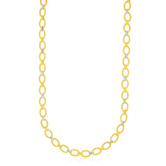 Two-Tone Textured Oval Link Necklace in 14k Gold