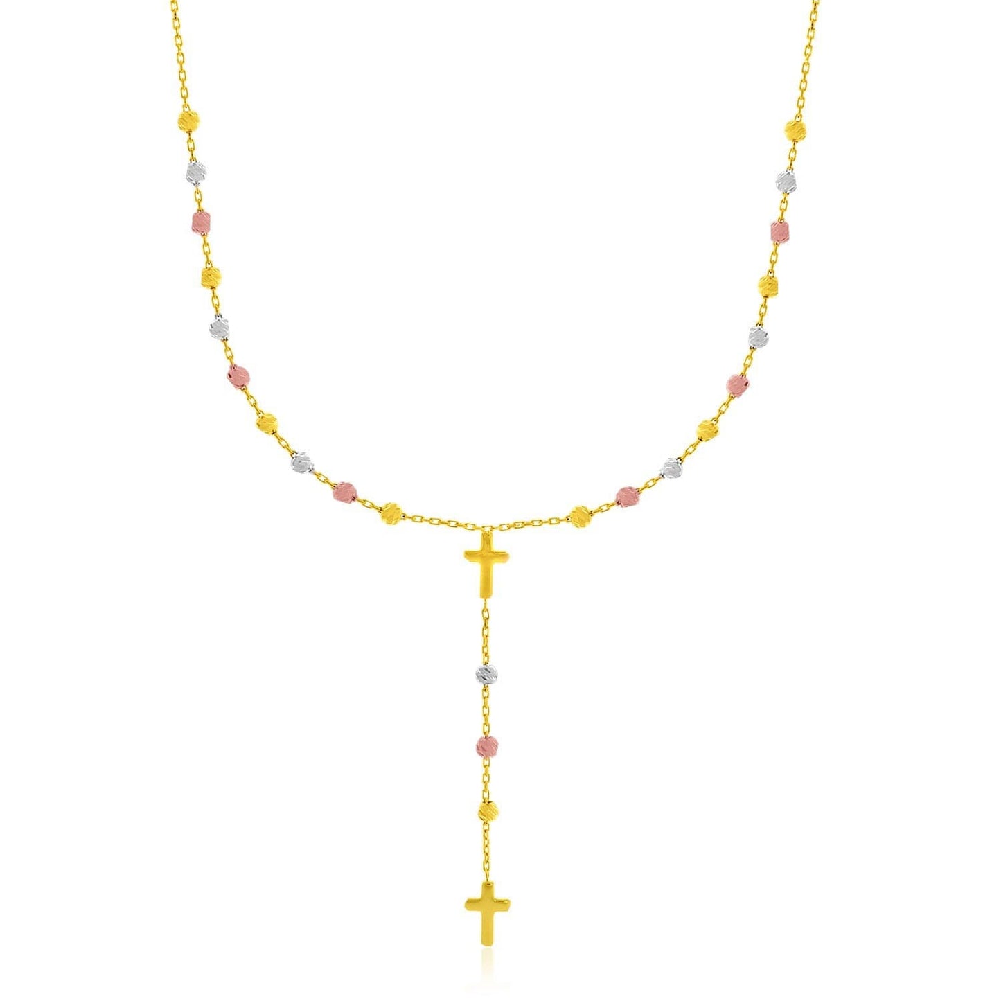 14k Tri-Color Gold Rosary Necklace