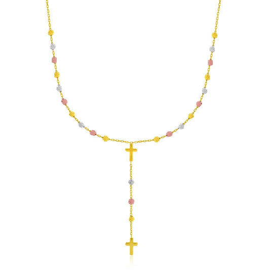 14k Tri-Color Gold Rosary Necklace