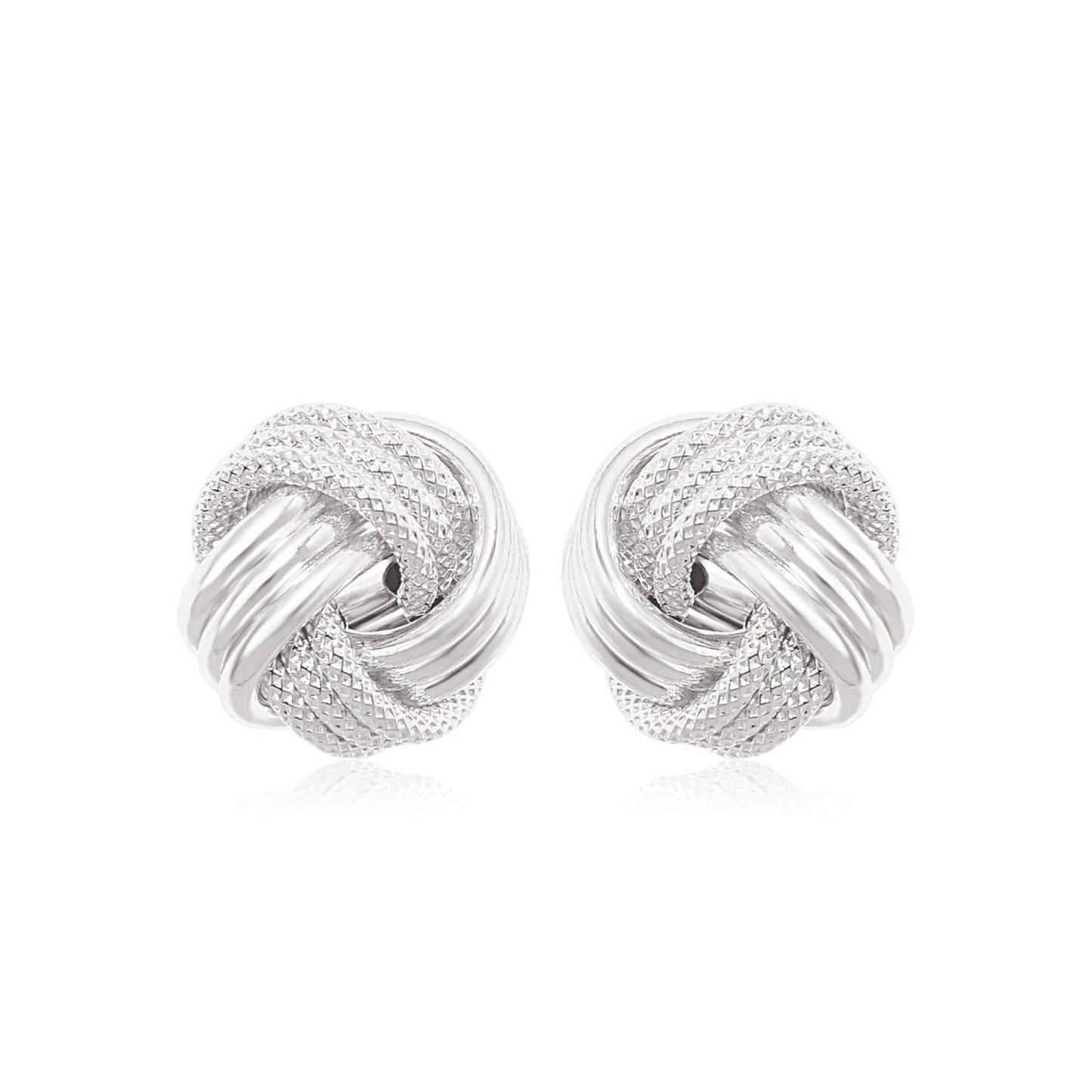 14k White Gold Love Knot with Ridge Texture Earrings