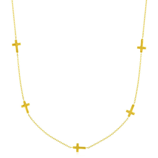 14k Yellow Gold Necklace with Cross Stations