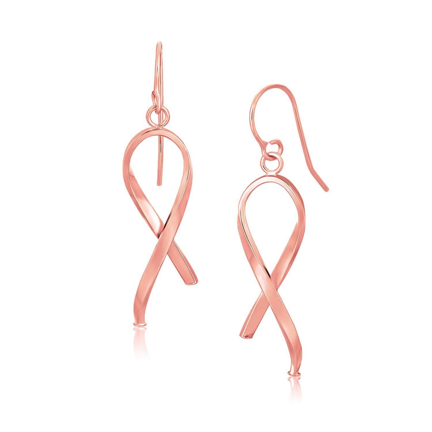 14k Rose Gold Pink Ribbon Earrings