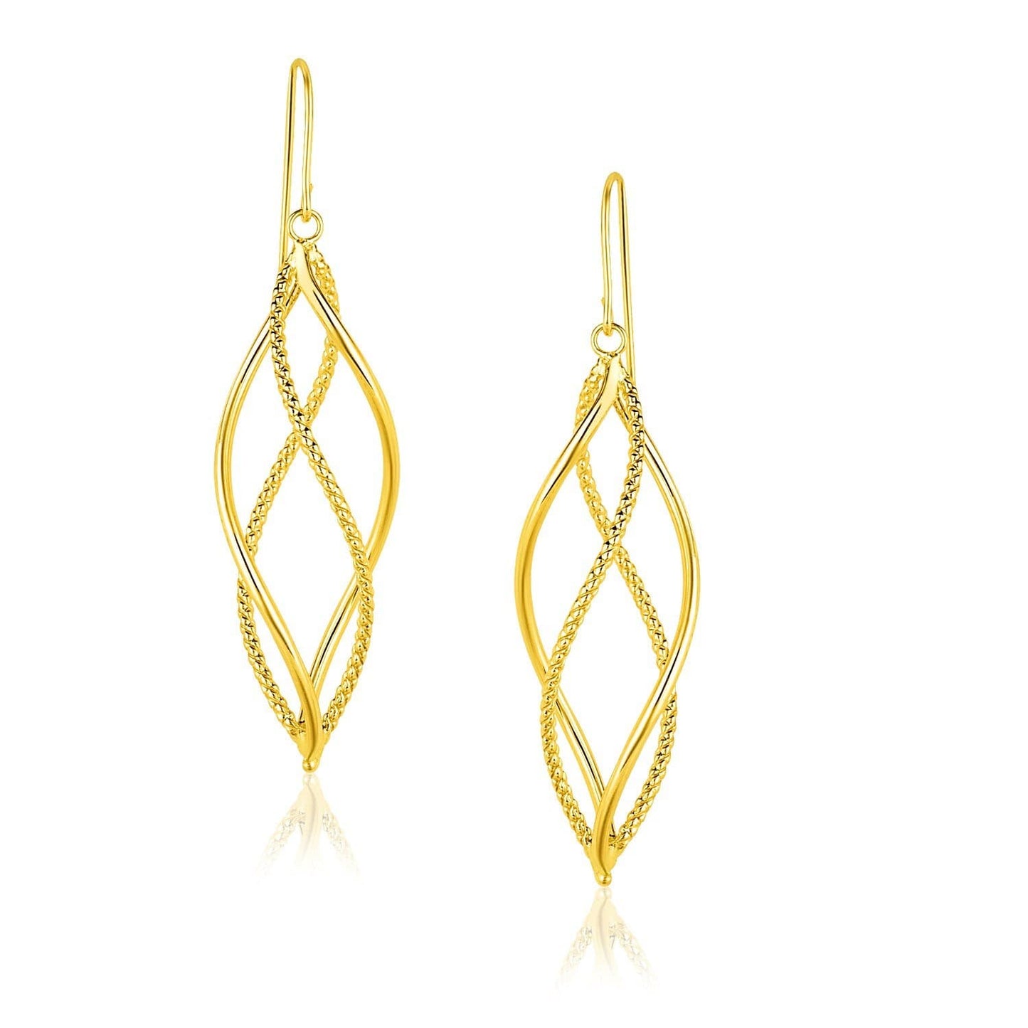 14k Yellow Gold Spiral Style Double Row Dangle Earrings