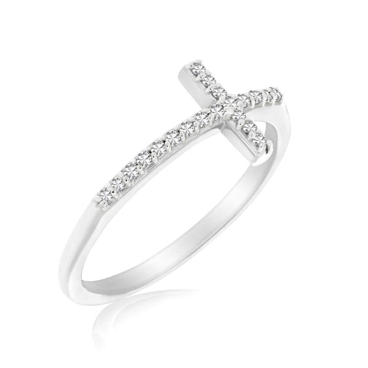 14k White Gold Cross Motif Ring with Diamond Accents