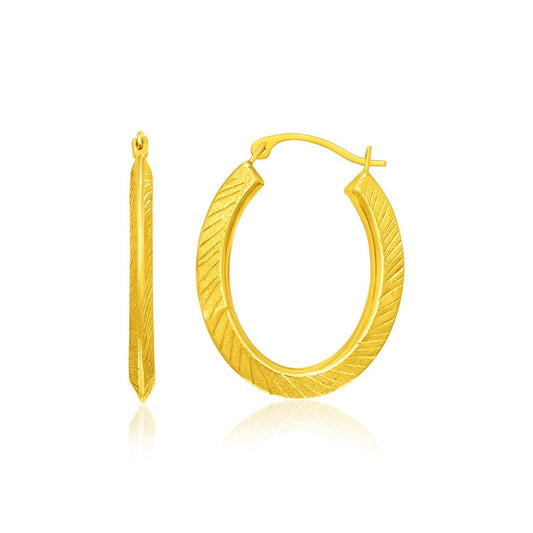 Oval Line Texture Hoops in 14k Yellow Gold