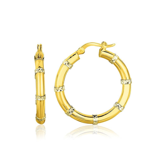 Alternate Textured Hoops in 14k 2-Tone Gold