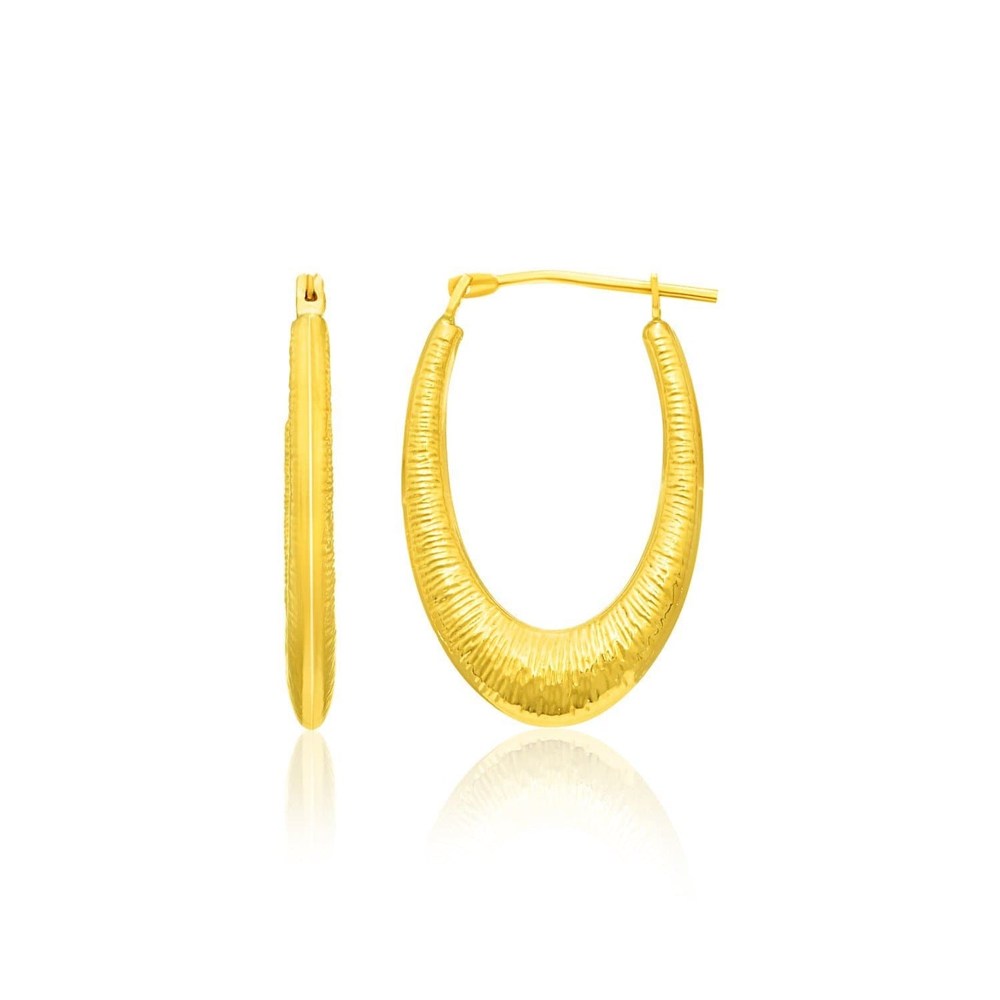14k Yellow Gold Hoop Earrings in a Graduated Texture Style